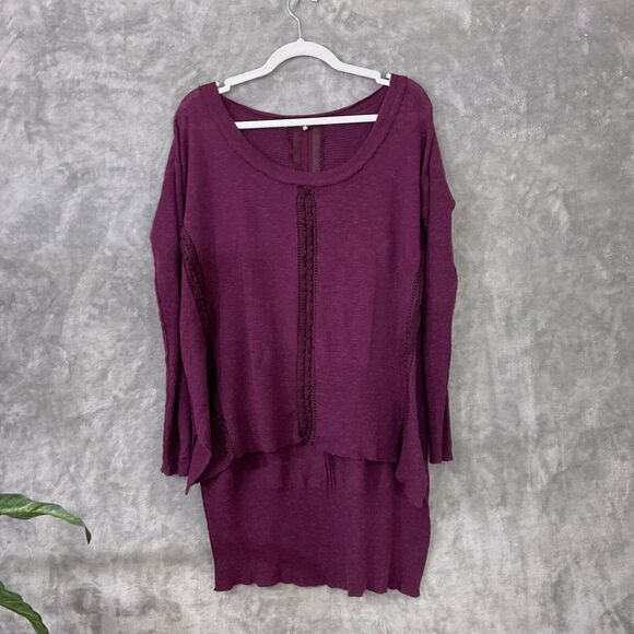 Free People Lace Road Hi Low Linen Blend Sweater tunic top women’s size M Boho - Picture 1 of 11